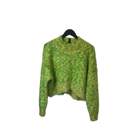 Free People Stardust Sweater green yellow fuzzy combo women Small Y2K Retro NWOT - Picture 5 of 11